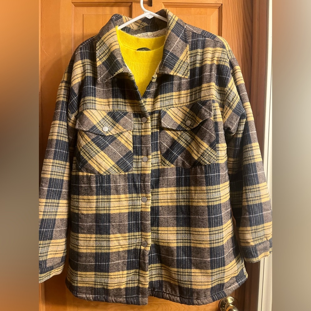 Kori America Women's Large Sherpa Lined Flannel Shacket